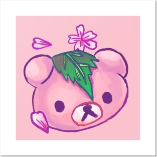 Kawaii bear sakura mochi japanese cherry blossom Posters and Art